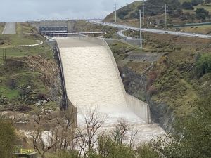 Water flows from Folsom Dam's Auxiliary Spillway
